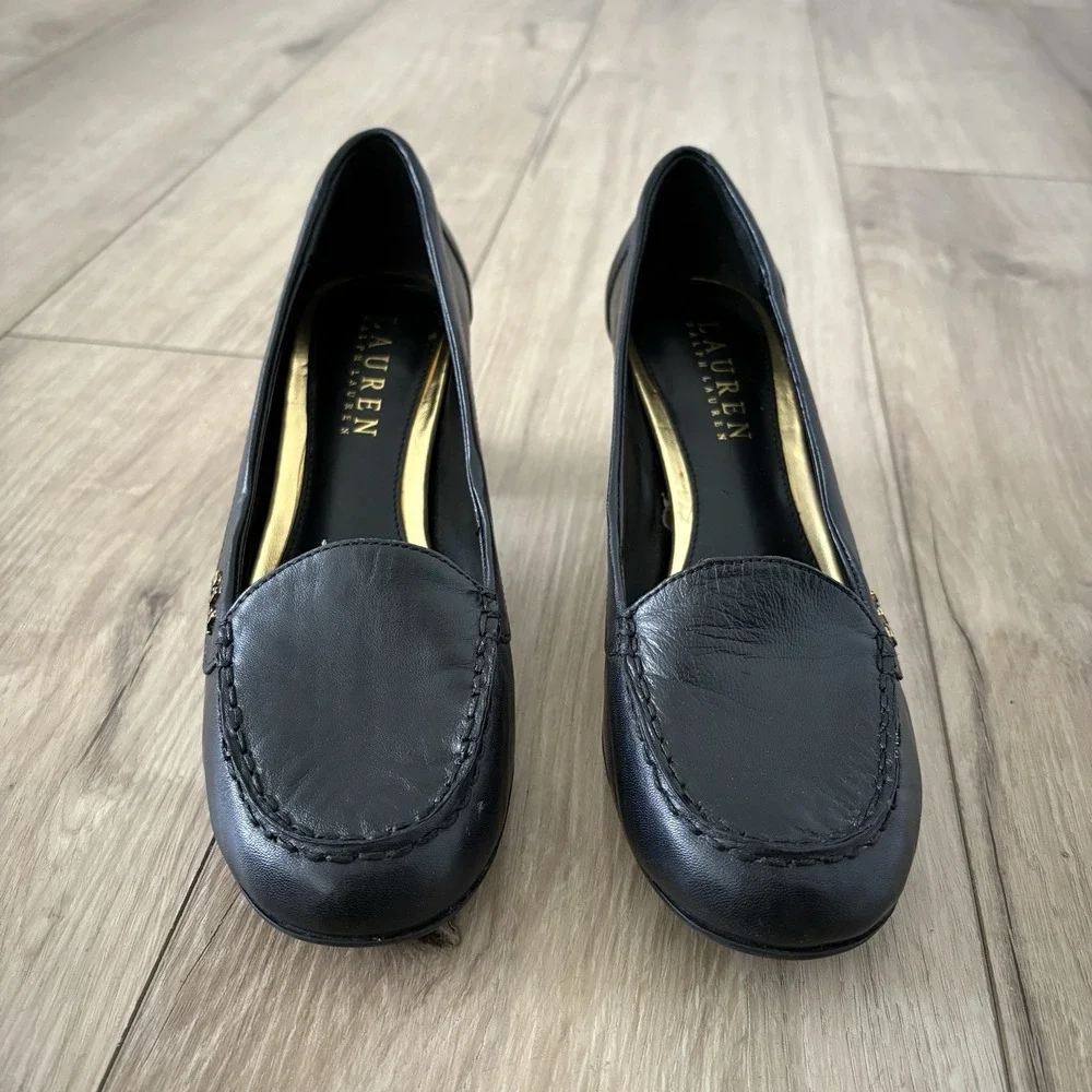 Lauren Ralph Lauren Black Round Toe Block Heel Pumps Women's Size 6B Slip On